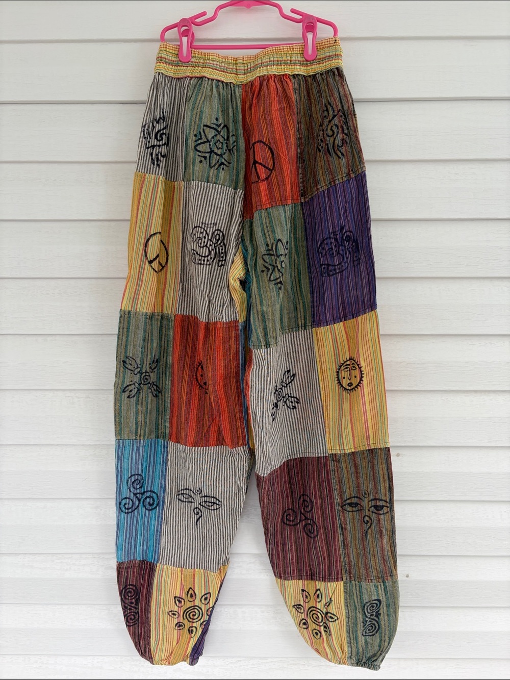 Boho Patchwork Cotton Pants Hippie Festival Yoga Bohemian Colorful Lounge Artsy - Picture 3 of 9